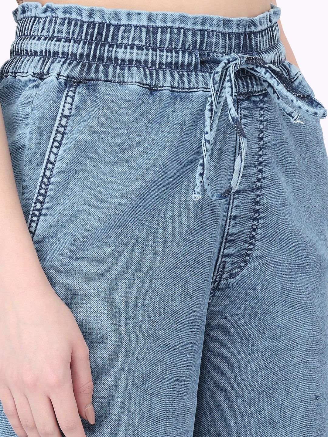 Women Blue Mid-Rise Denim Joggers