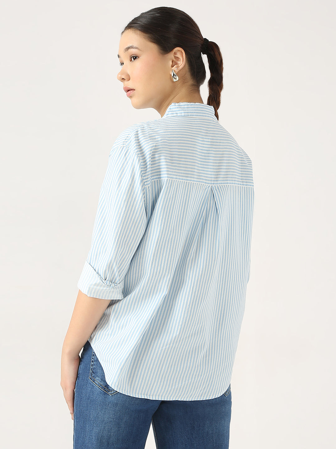 Women Sky/White Oversize Stripe Shirt