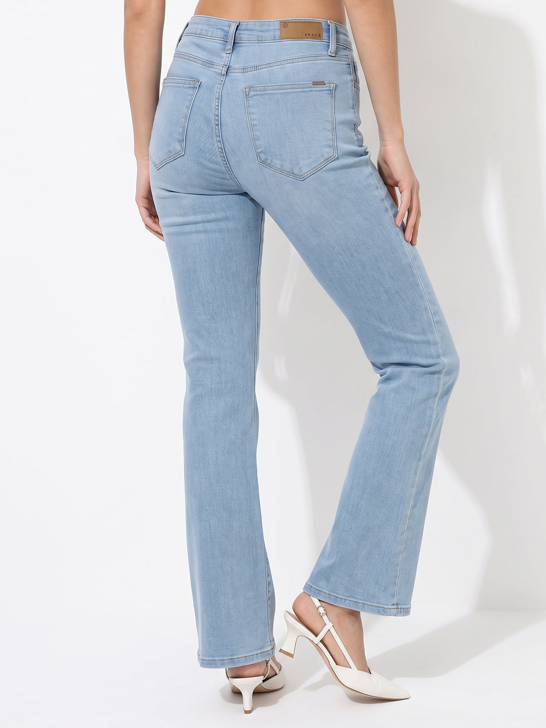 Women Light Blue High-Rise Mini Flare Jeans