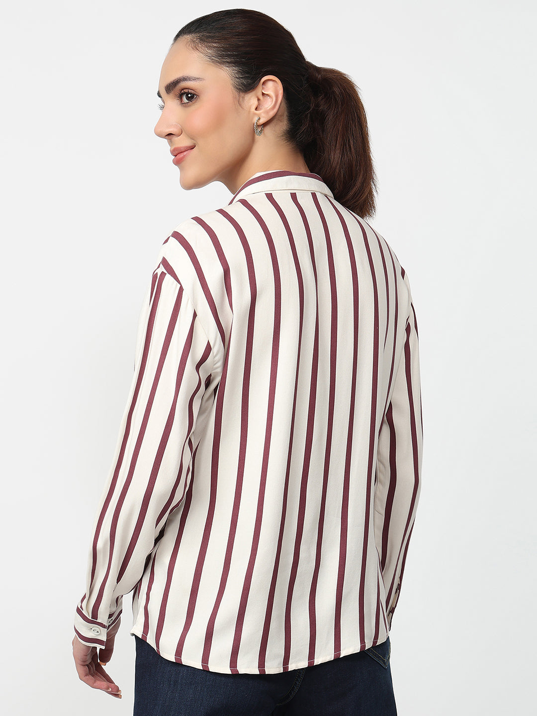 Women White/Mauve Striped Shirt