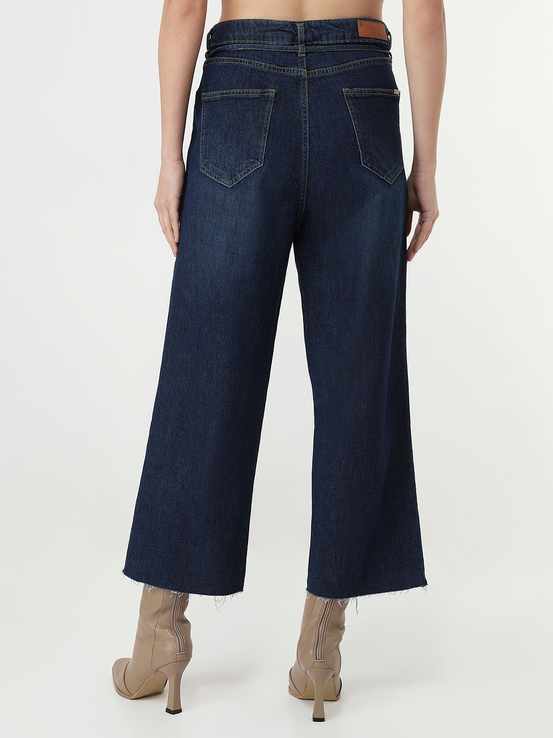 Women Blue Crop Wide Leg Jeans