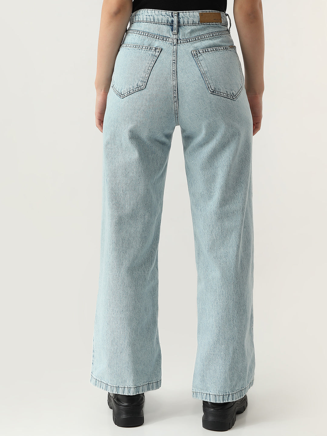 Women Light Blue High-Rise Wide Leg Jeans