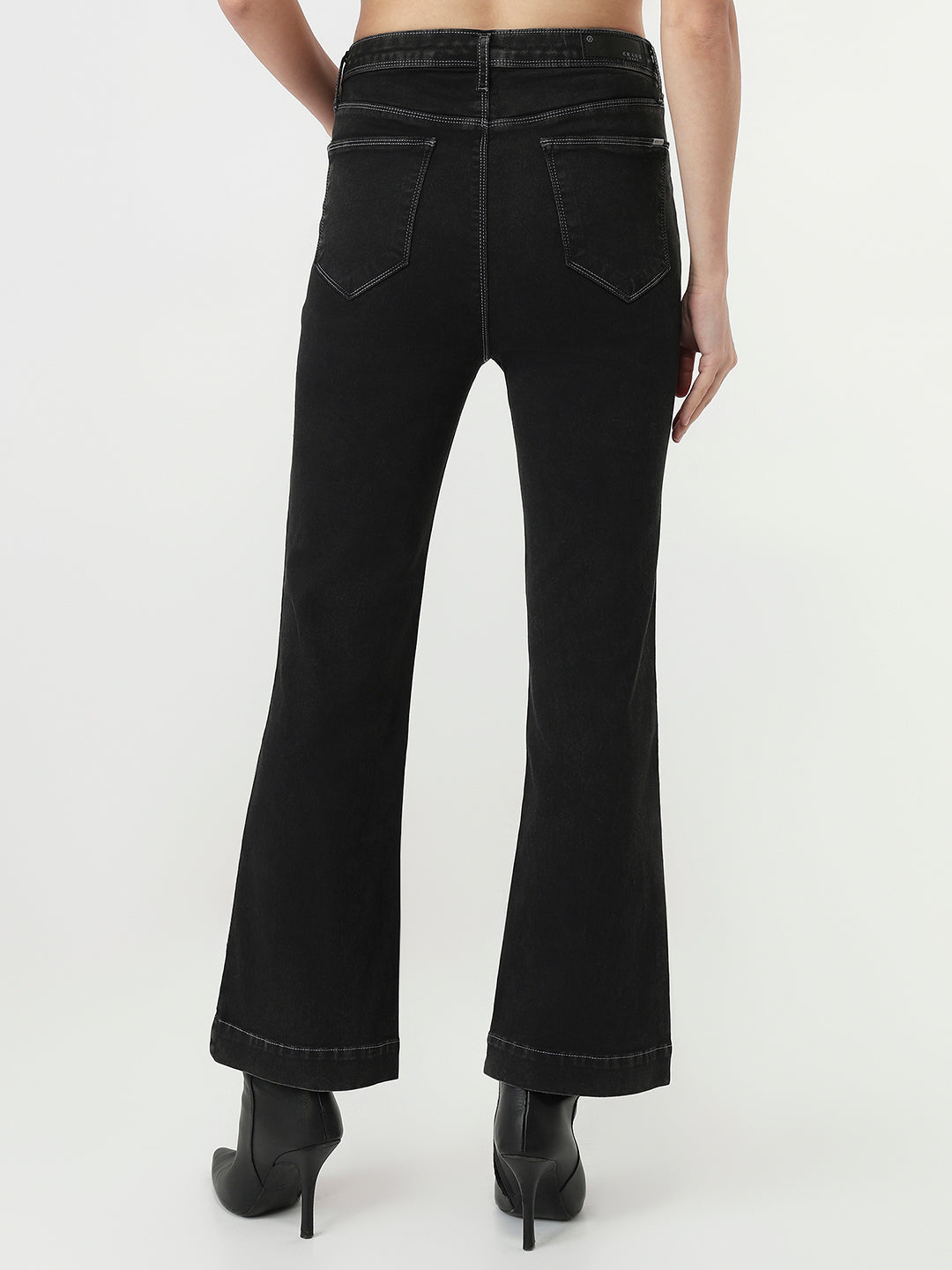 Women Charcoal Black High-Rise Flare Jeans