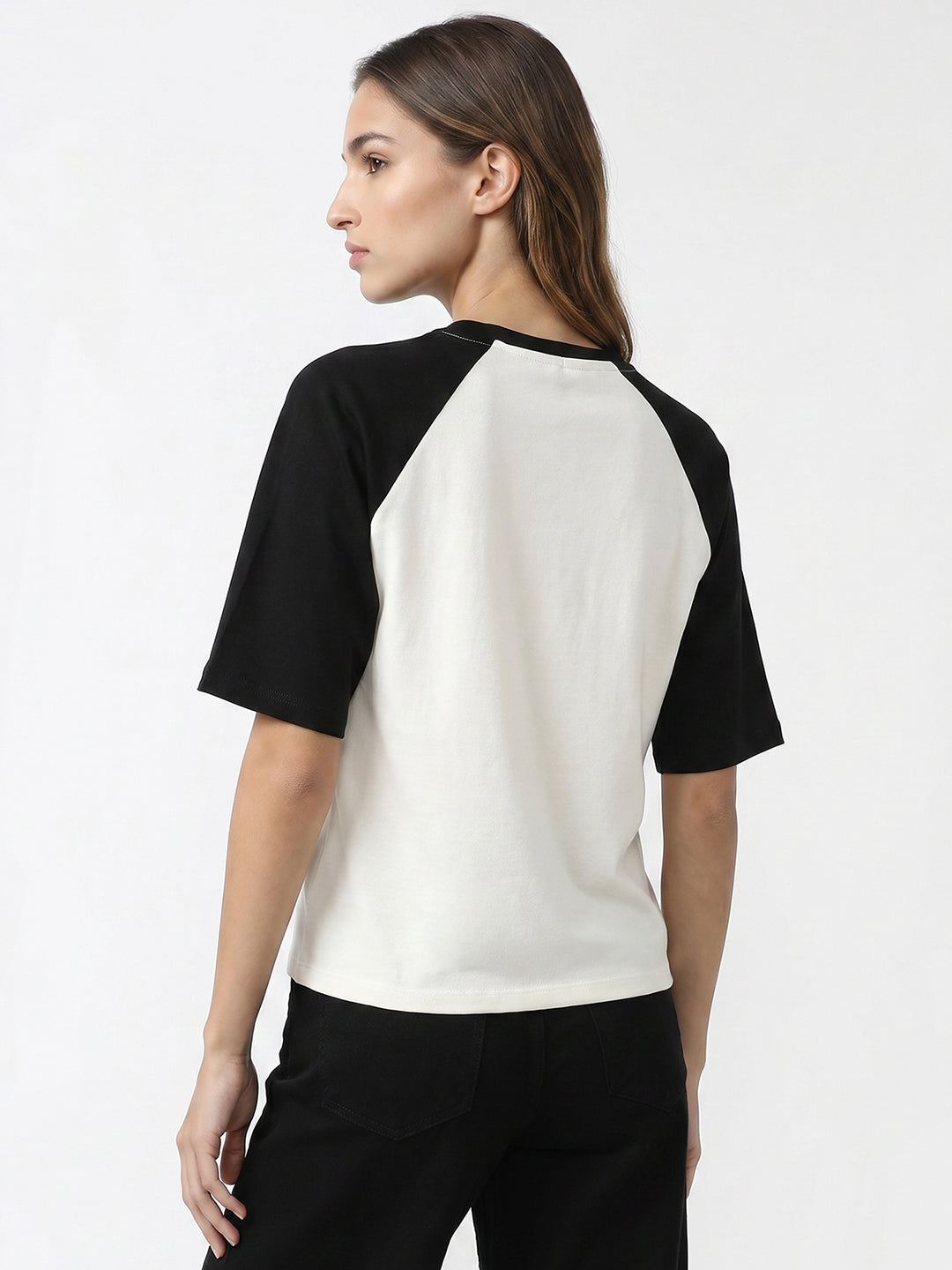 Women Ivory/Black Graphic Crop Tees