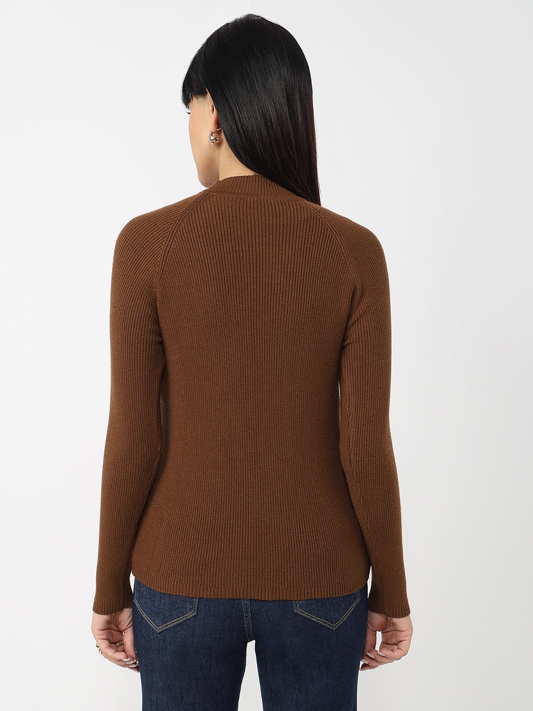 Women Sepia Slim Fit Sweater