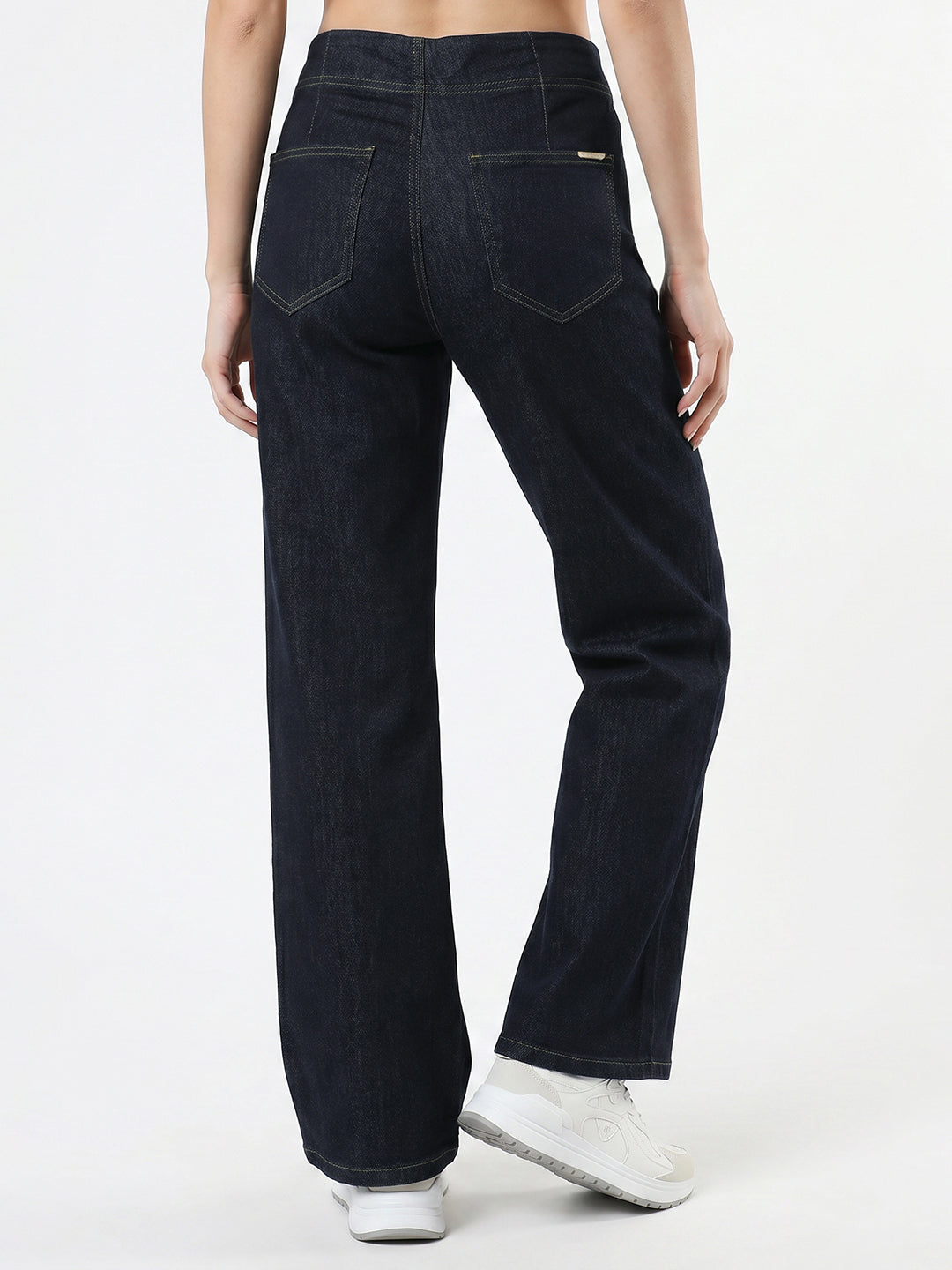 Women Dark Blue High-Rise Super Wide Leg Jeans