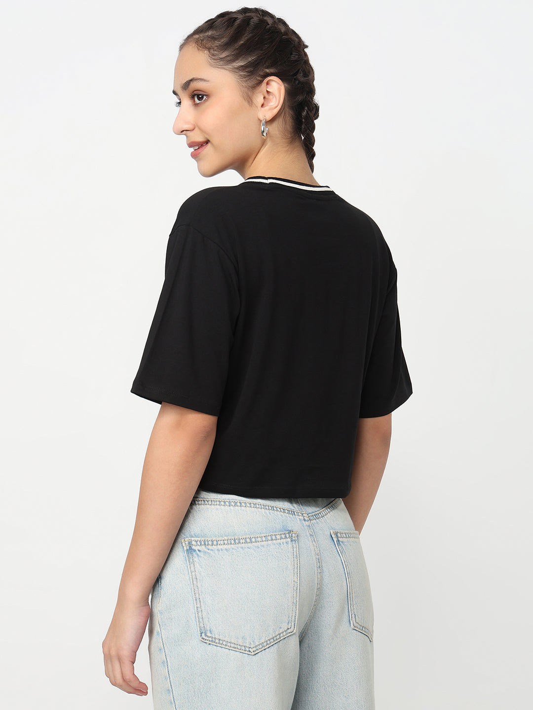 Women Black Crop Graphic Tees