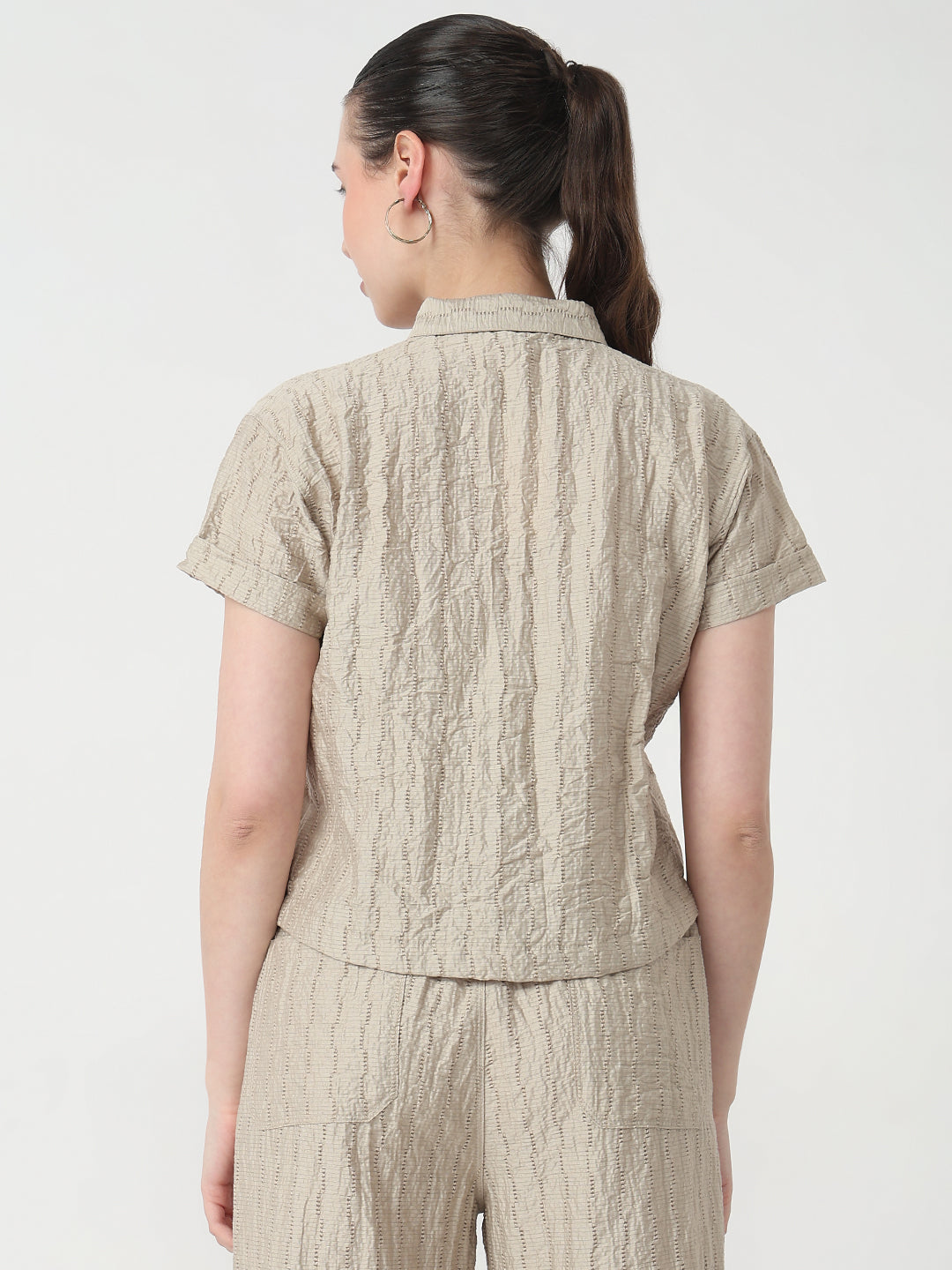 Women Pumic Stone Slim Fit Crop Shirt