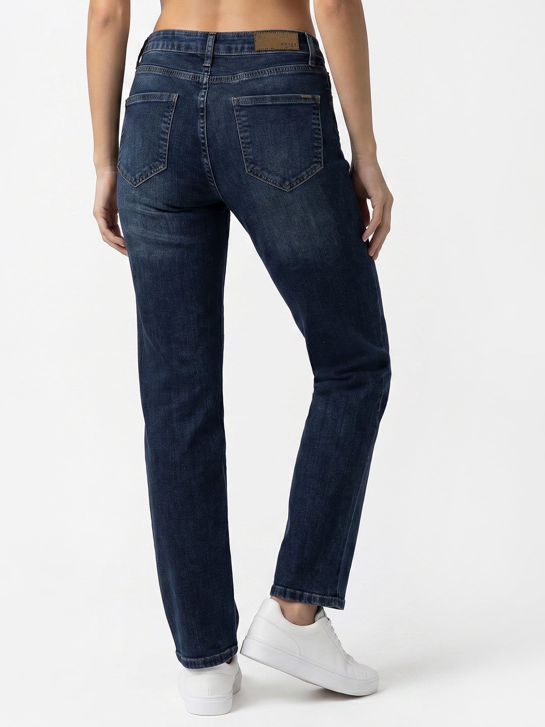 Women Blue High-Rise Slim Straight Jeans