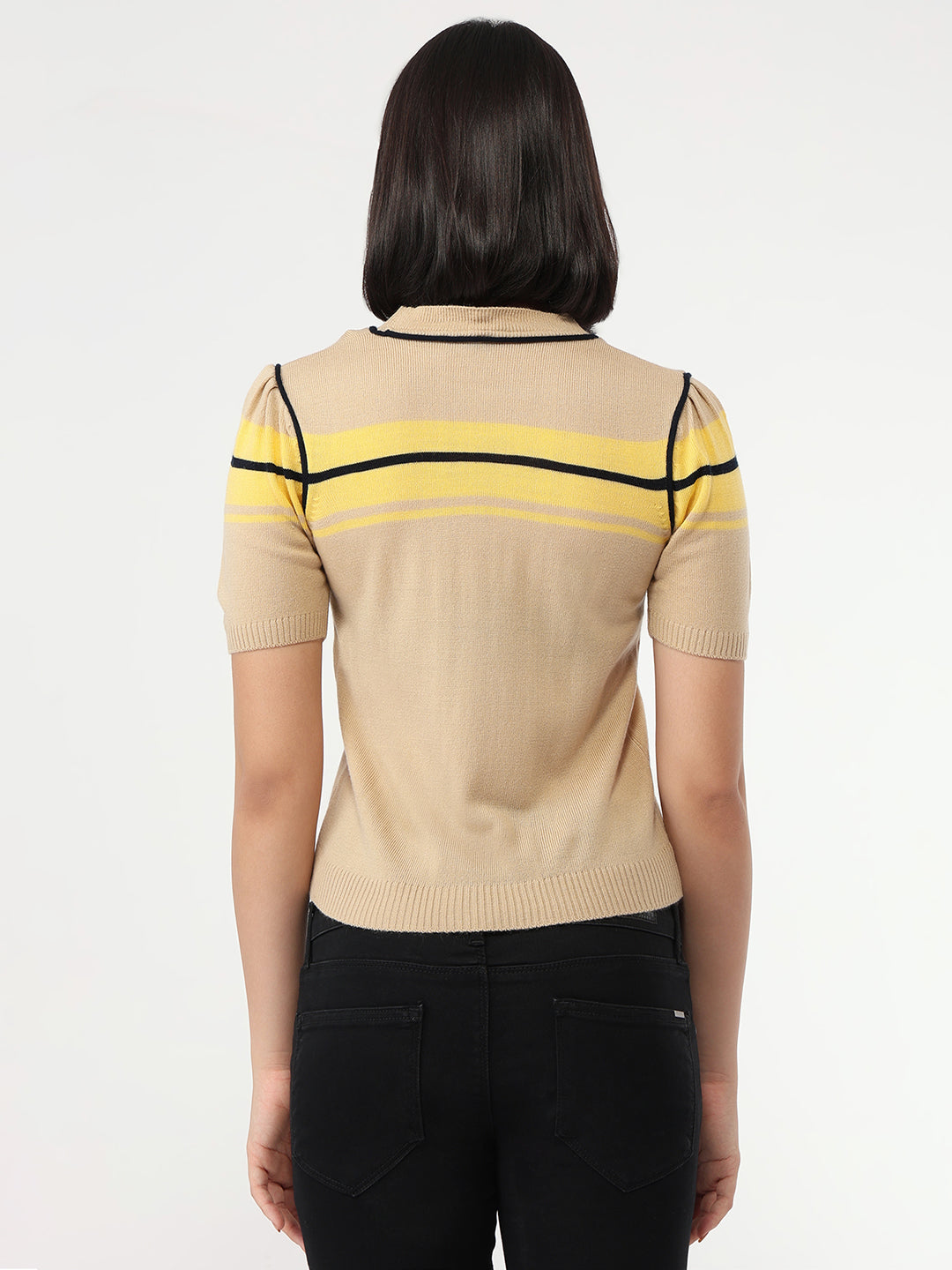Women Beige Slim Fit Flat Knit Top