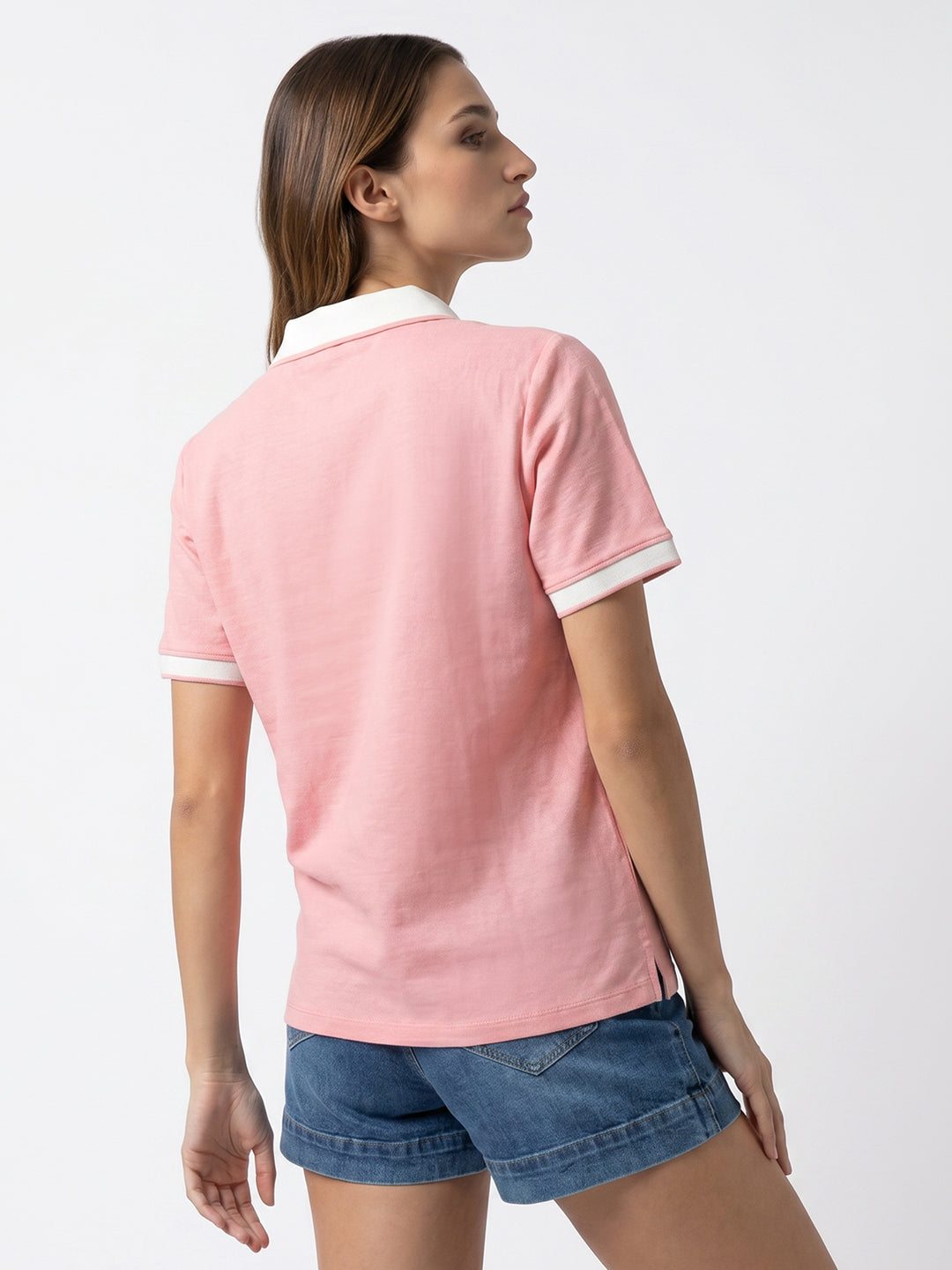 Women Peach Pink Polo T-Shirt