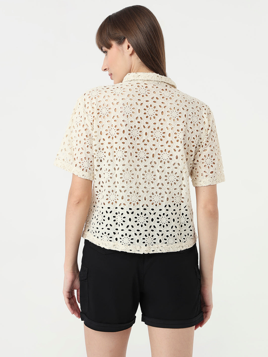Women Ivory Slim Fit Crop Shirt