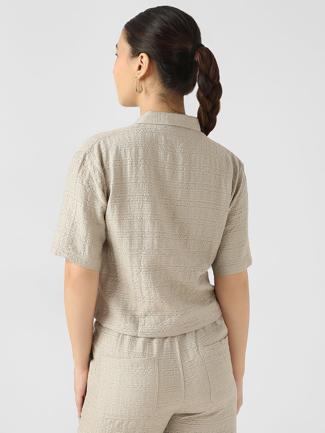 Women Pumice Stone Crop Shirt
