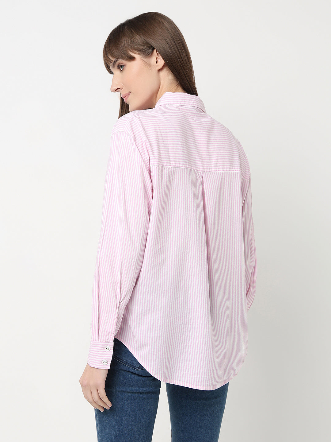 Women Pink/White Oversized Shirt