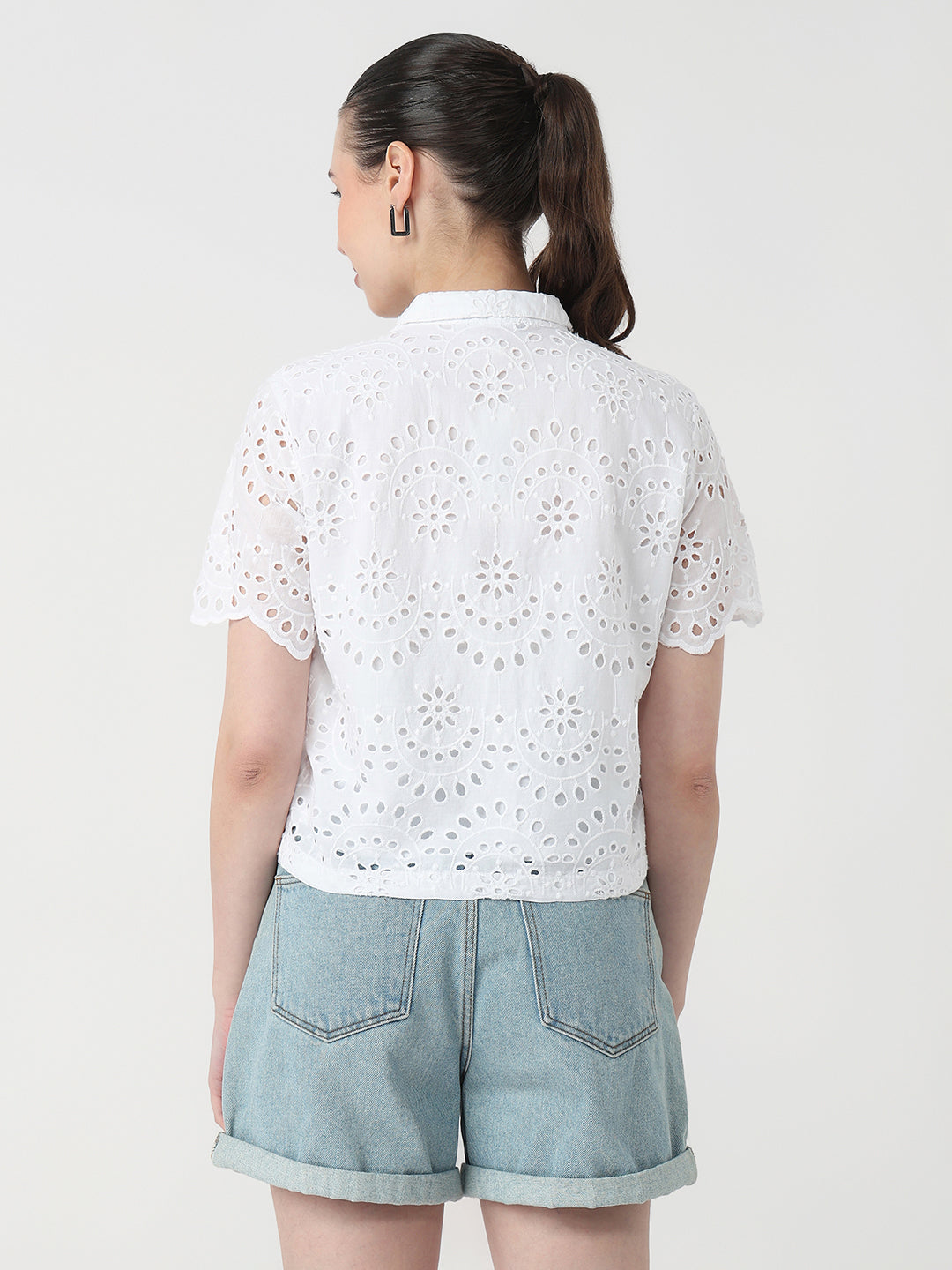 Women White Slim Fit Crop Shirt