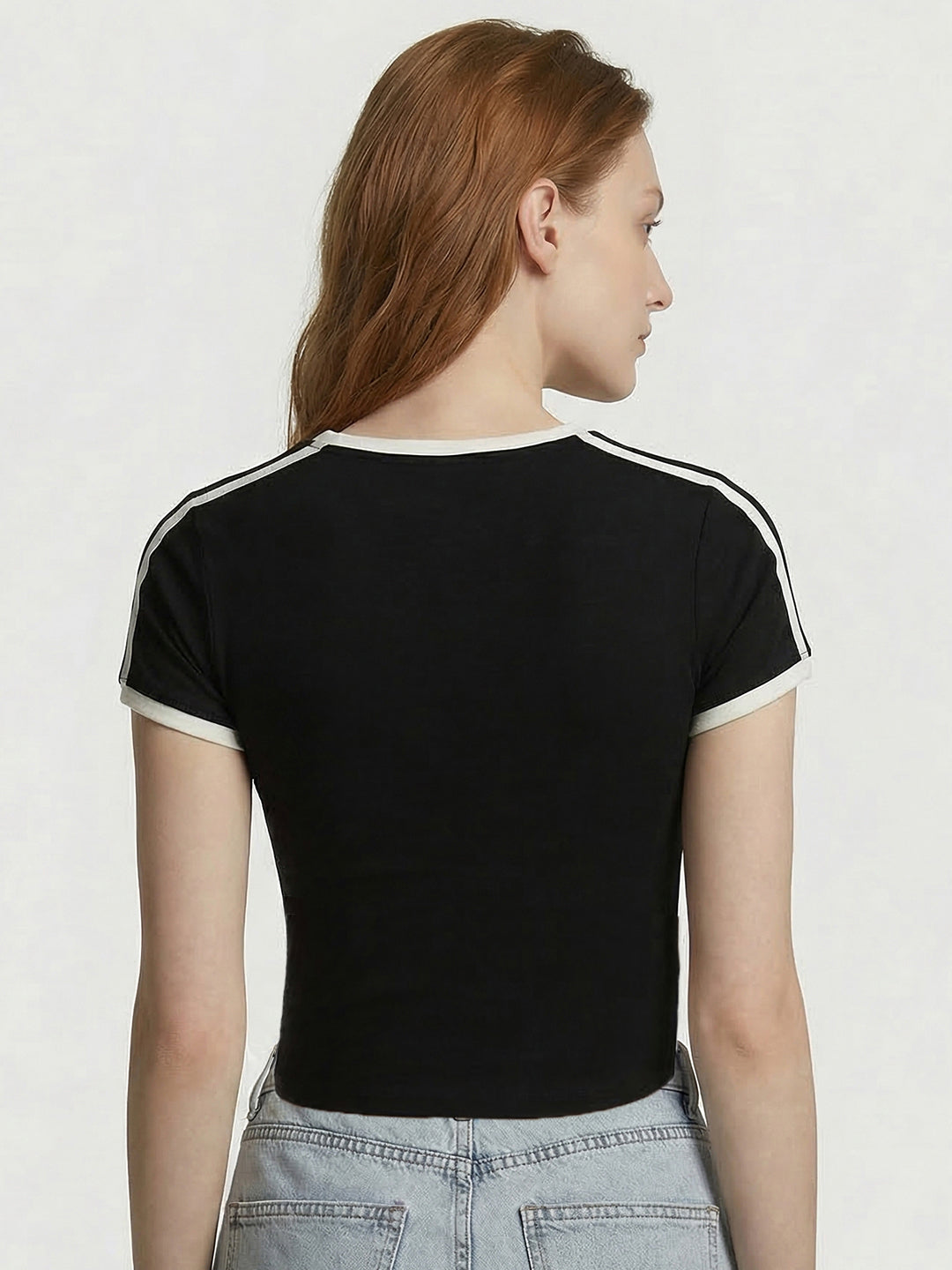 Women Black Crop Genz Tees