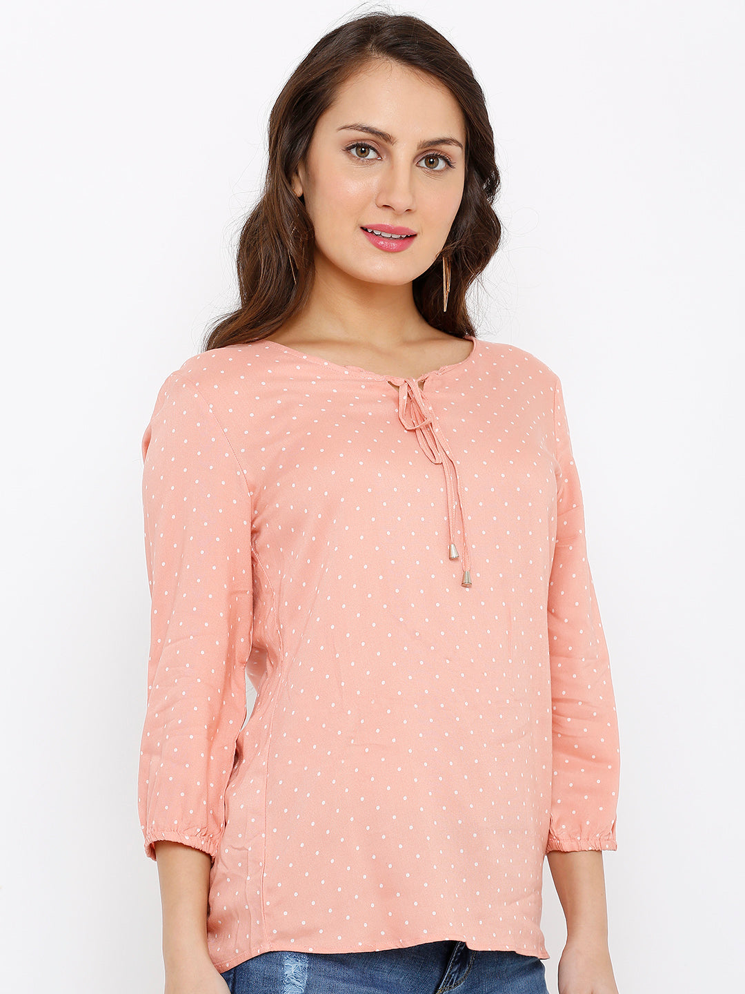 Women Peach Polka Dot Top