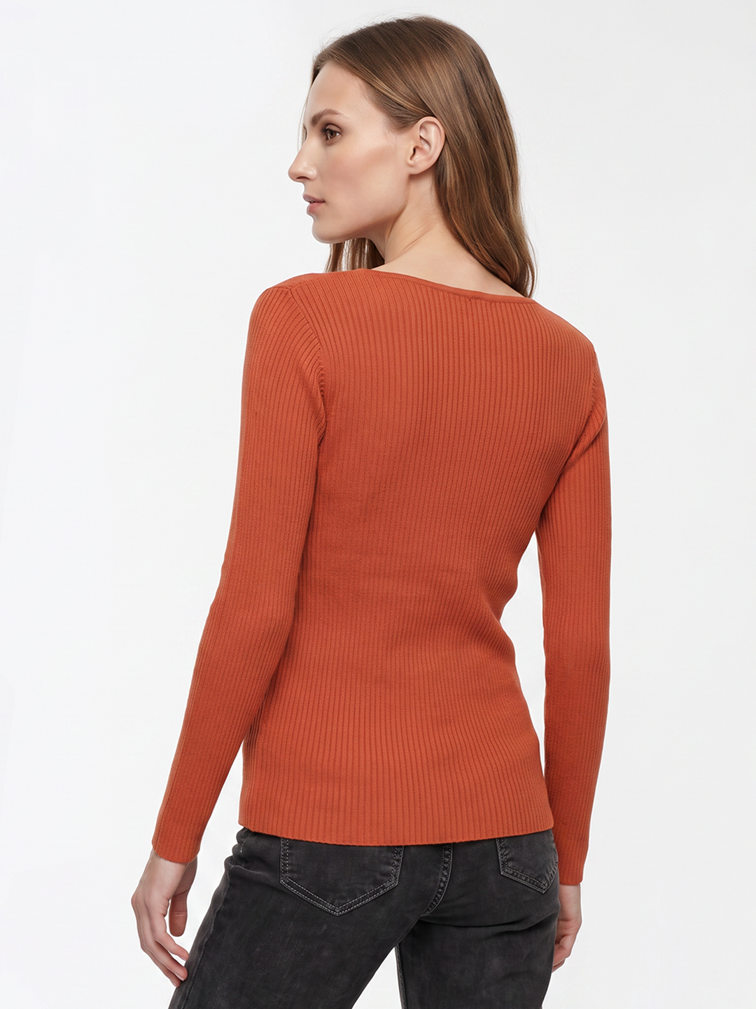 Women Burnt Orange Flat Knit