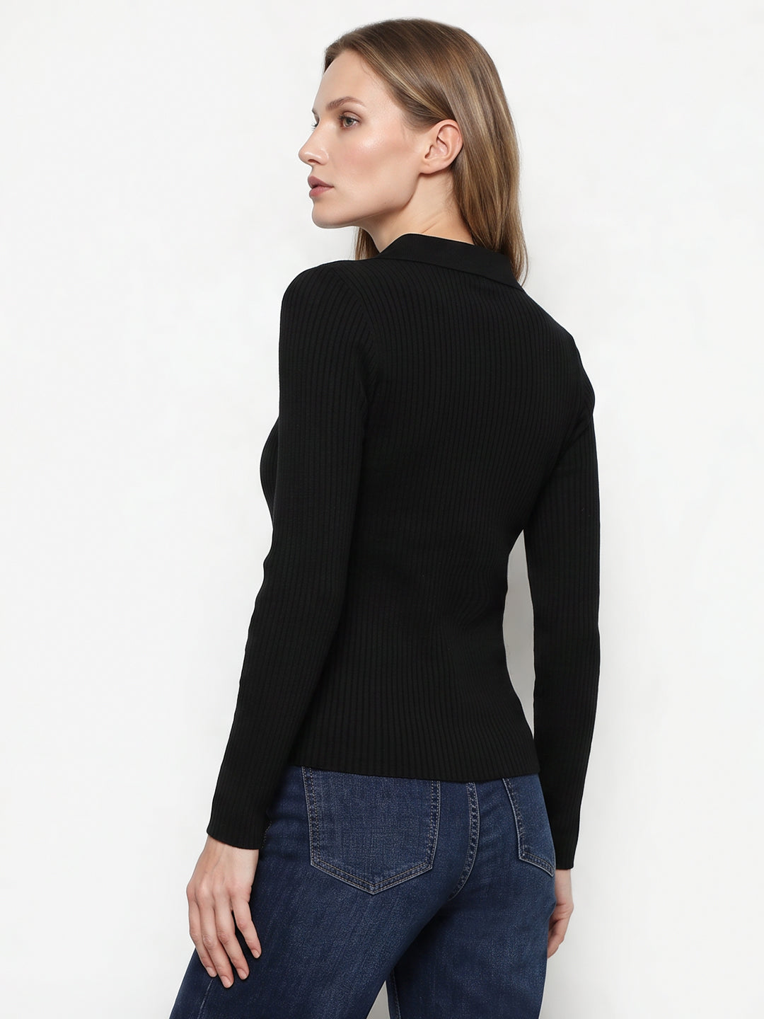 Women Black Flat Knit