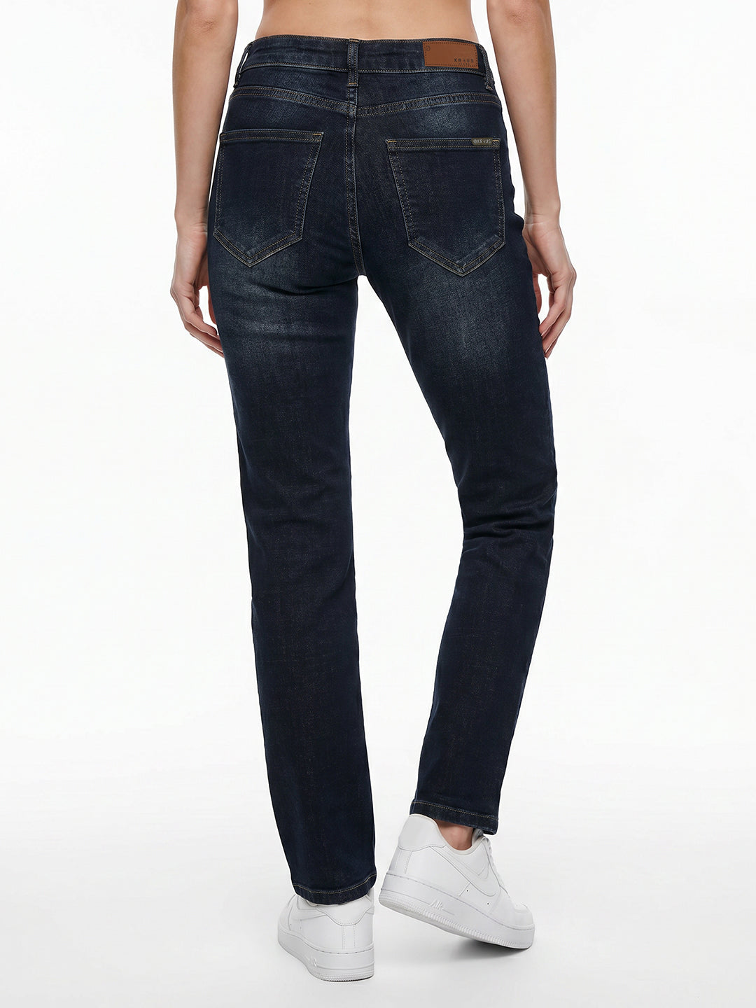 Women Dark Blue High-Rise Slim Straight Fit Jeans