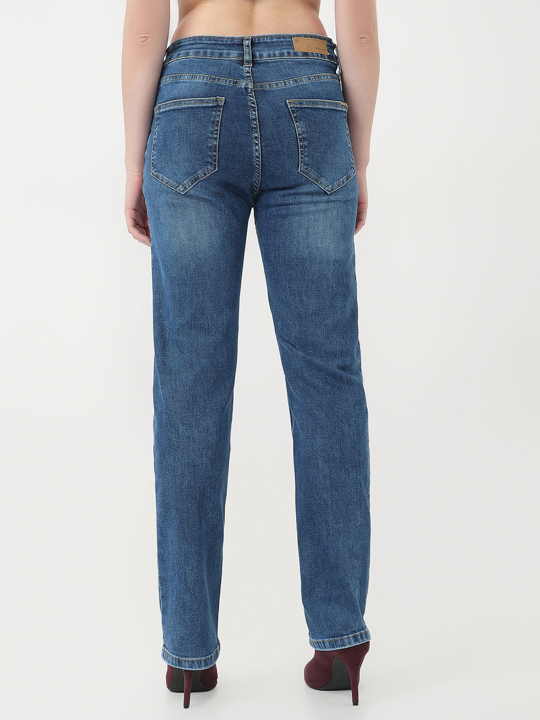 Women Blue High-Rise Slim Straight Jeans