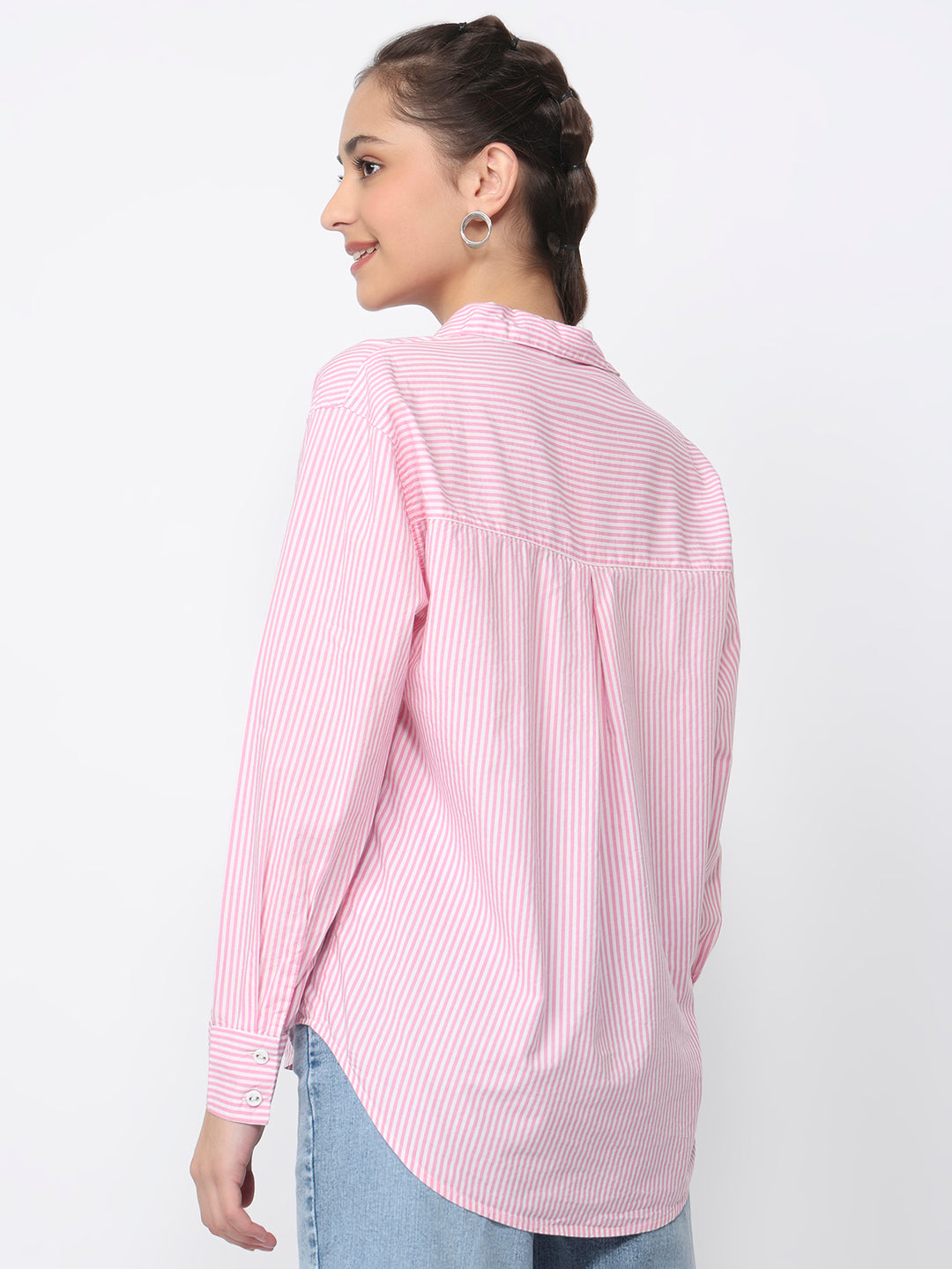 Women Pink/White Oversized Shirt