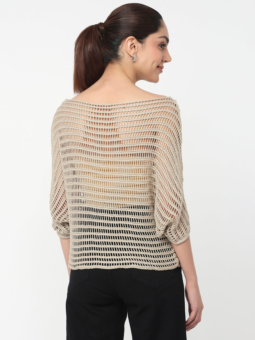 Women Champagne Slim Fit Batsleeve Top