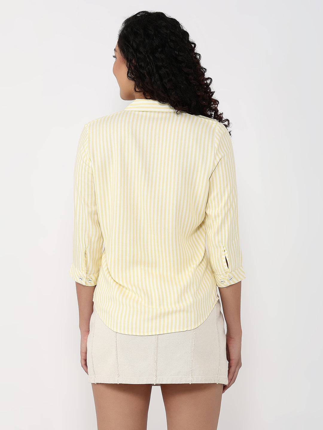 Women Lime/White Slim Fit Stripe Shirt