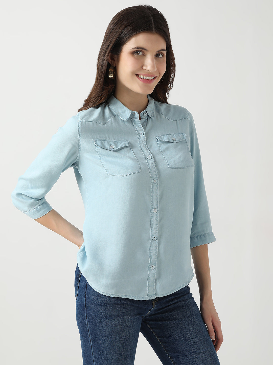Women Light Blue Denim Shirt