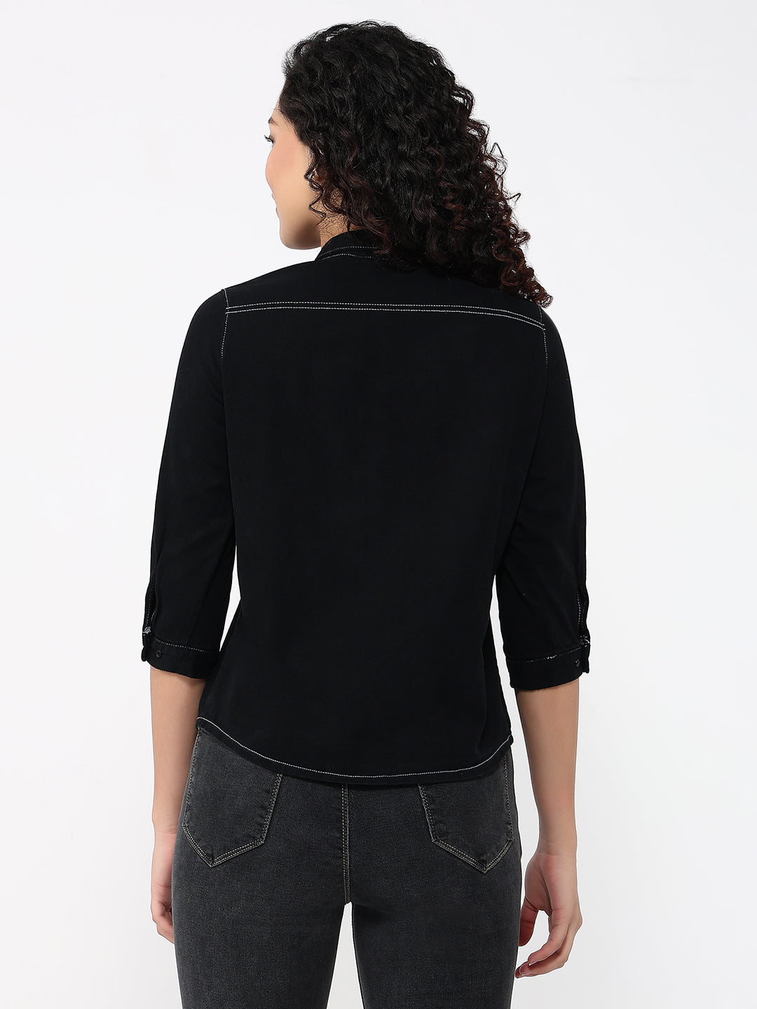 Women Black Slim Fit Denim Shirt
