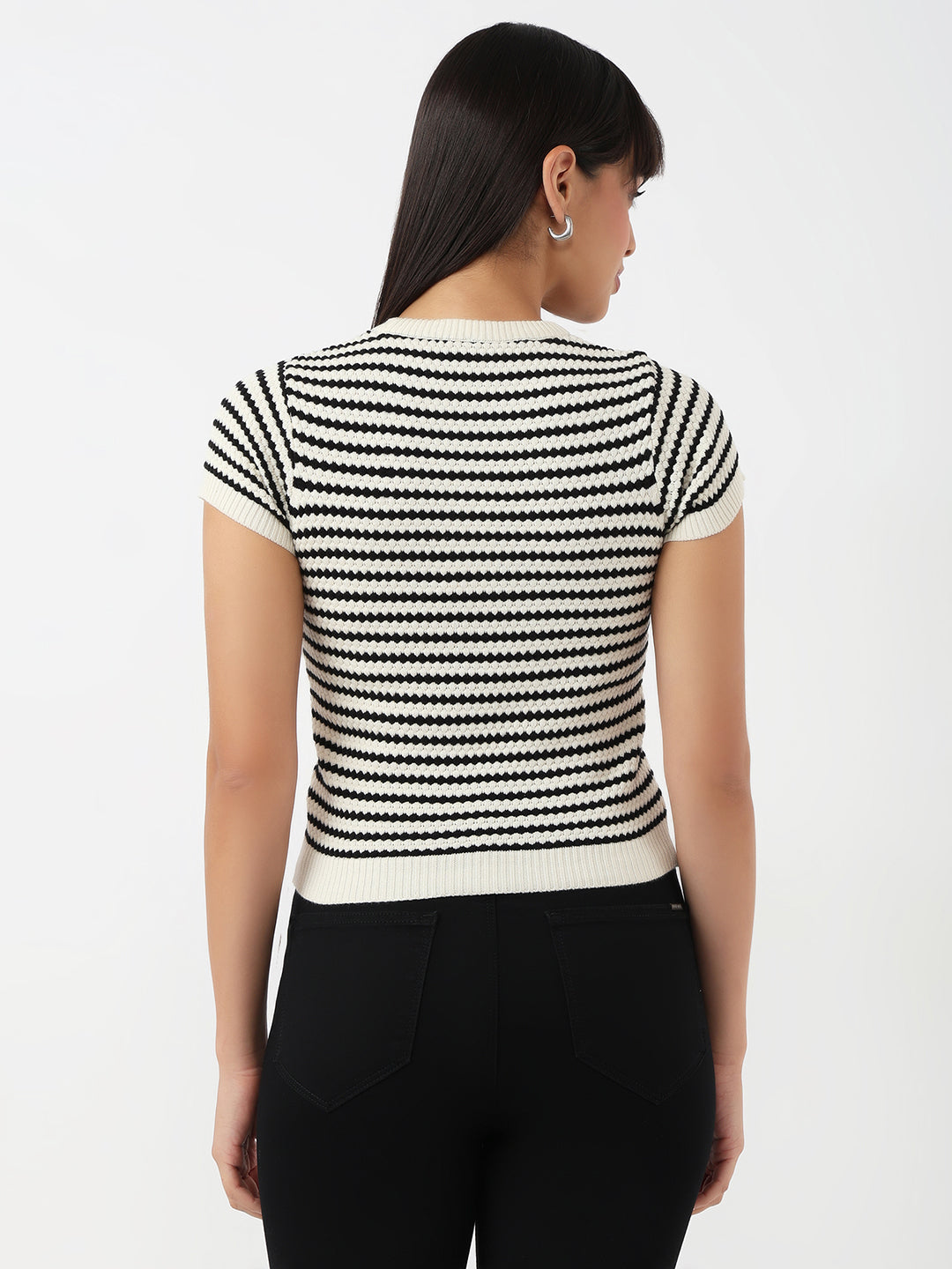 Black/Chalk Slim Flat Knit Top
