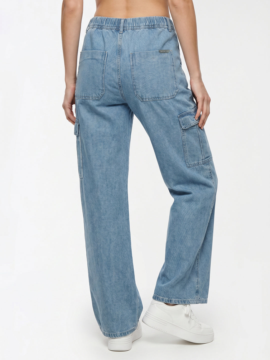 Women Light Blue Mid-Rise Cargo