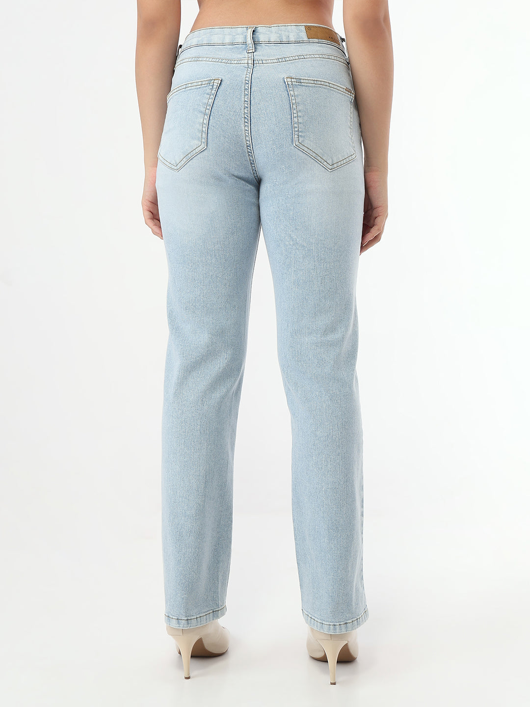 Women Light Blue High-Rise Slim Straight Jeans