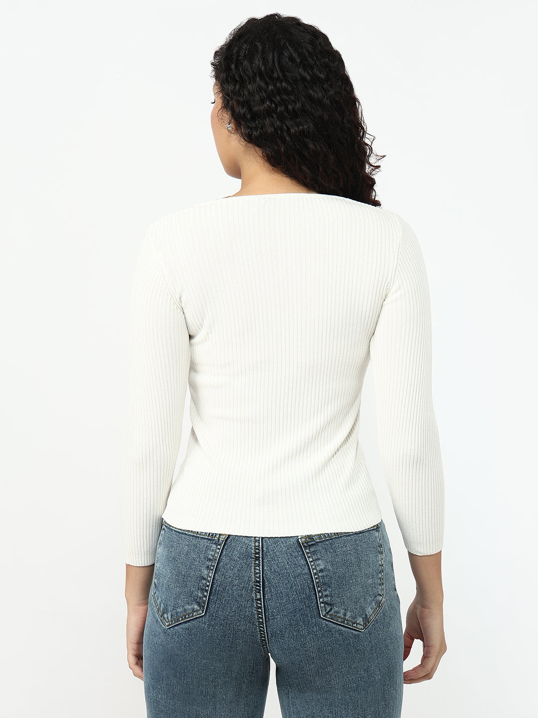 Women Off White Slim Fit Flat Knit