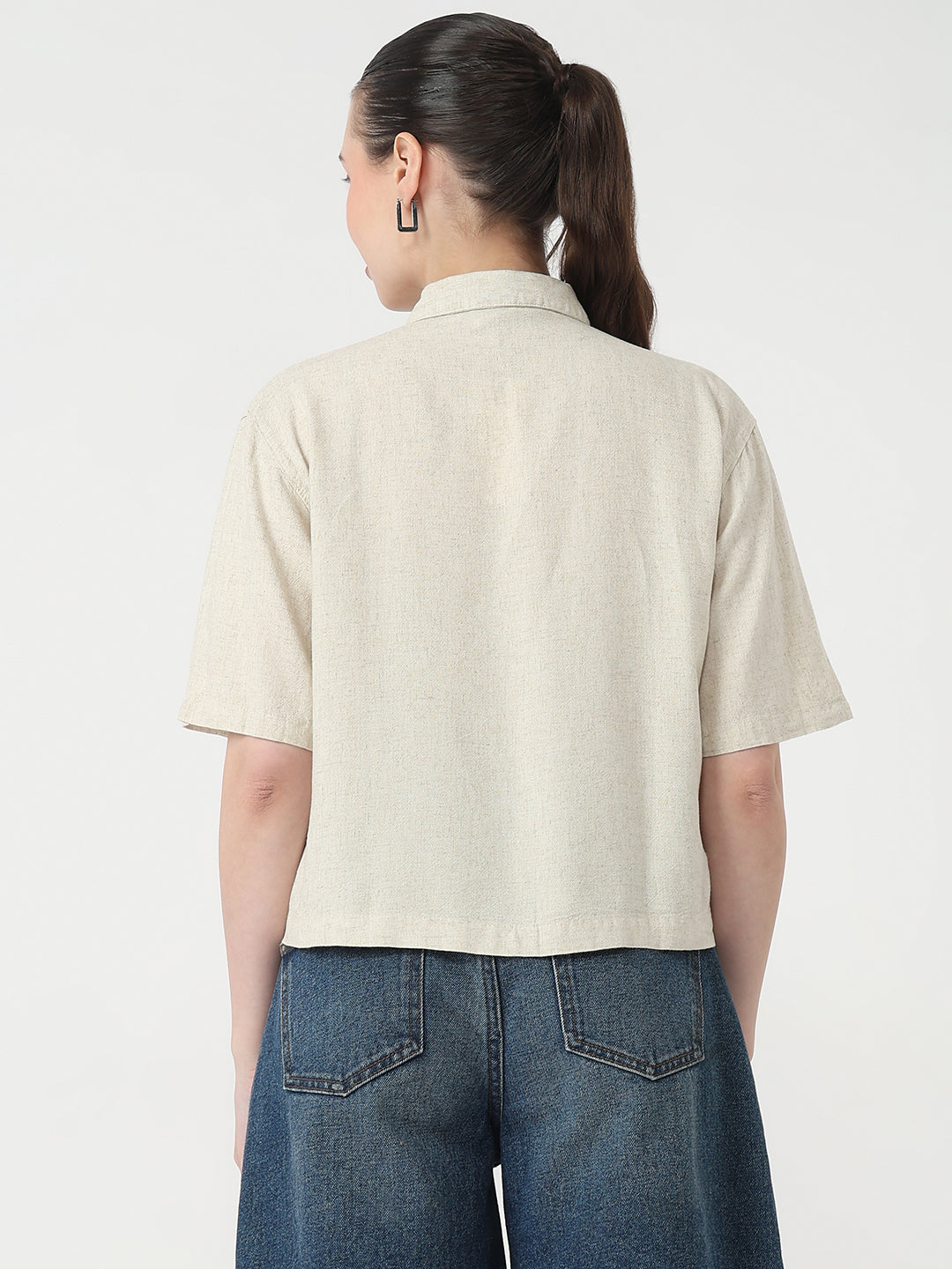Women Light Natural Slim Fit Crop Shirt