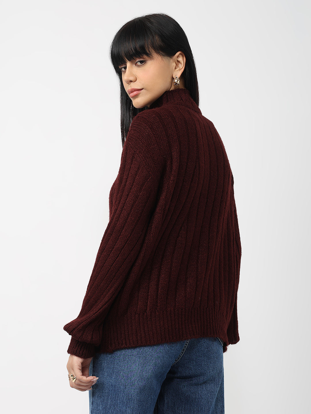 Women Wine Slim Fit Sweater