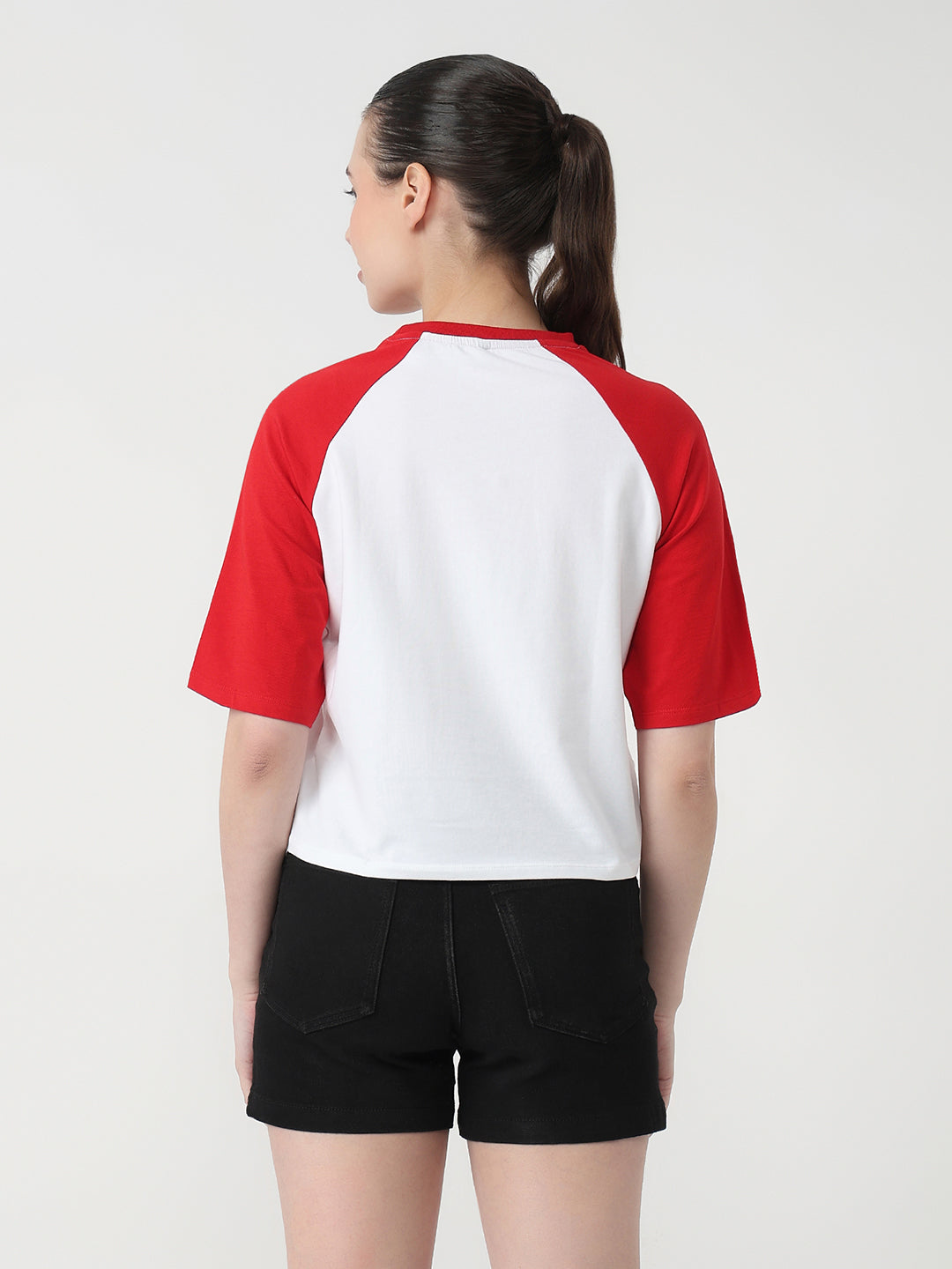 Women White/Red Graphic Crop T-Shirt