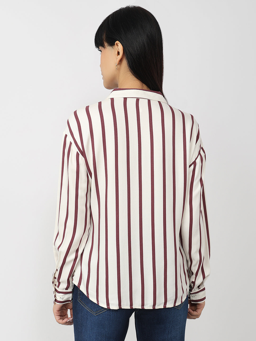 Women White/Mauve Slim Fit Shirt