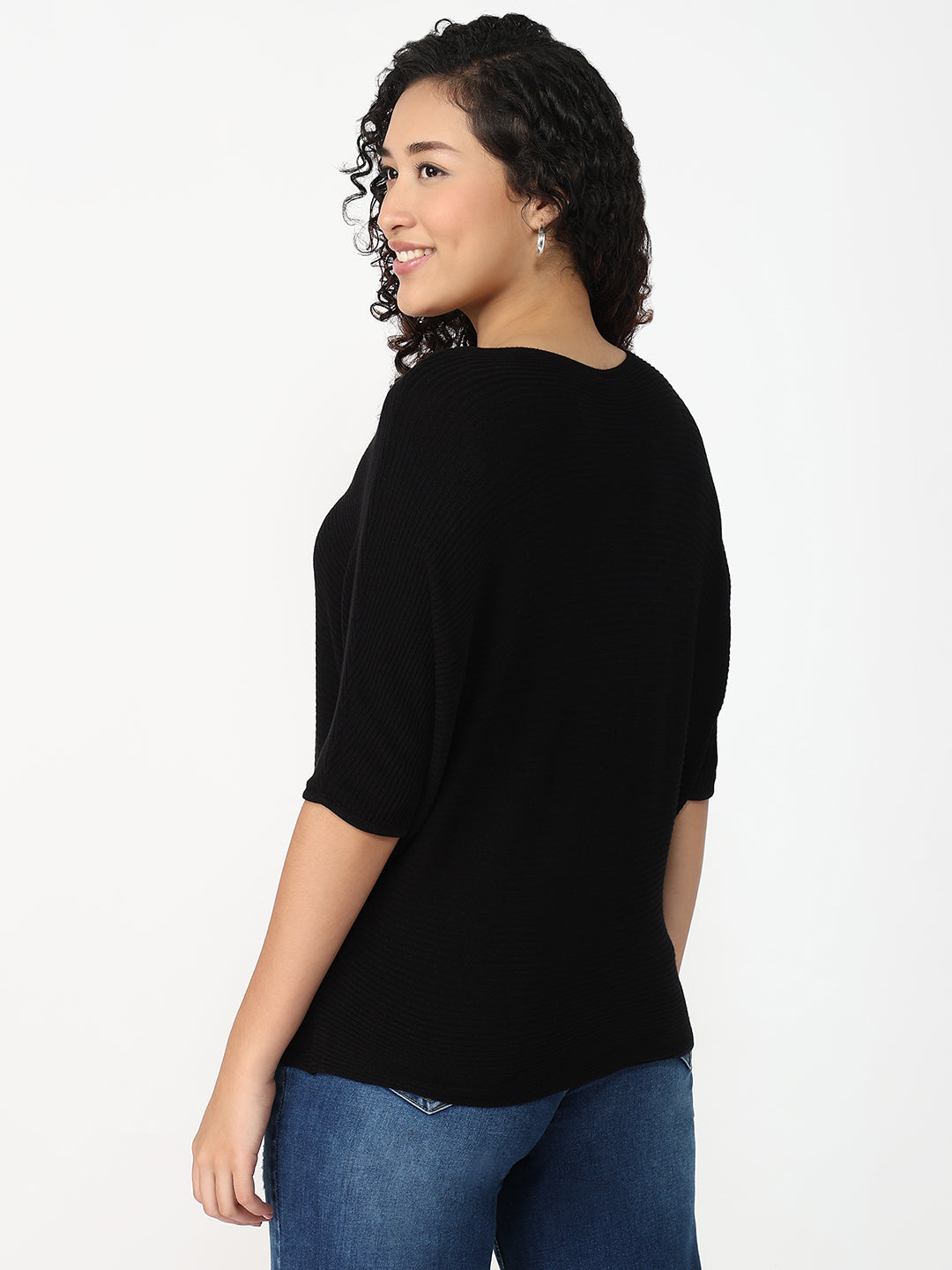 Women Black Slim Fit Batsleeve Top