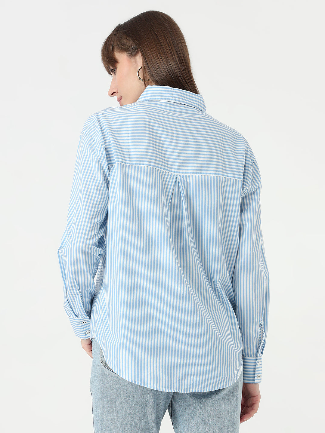 Women Sky/White Oversized Shirt