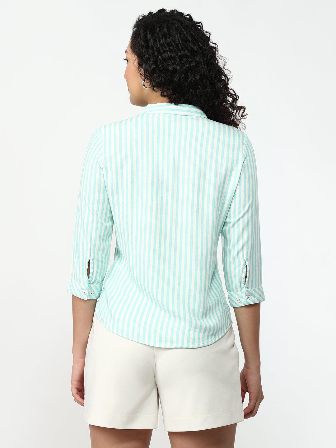 Women Aqua/White Slim Shirt
