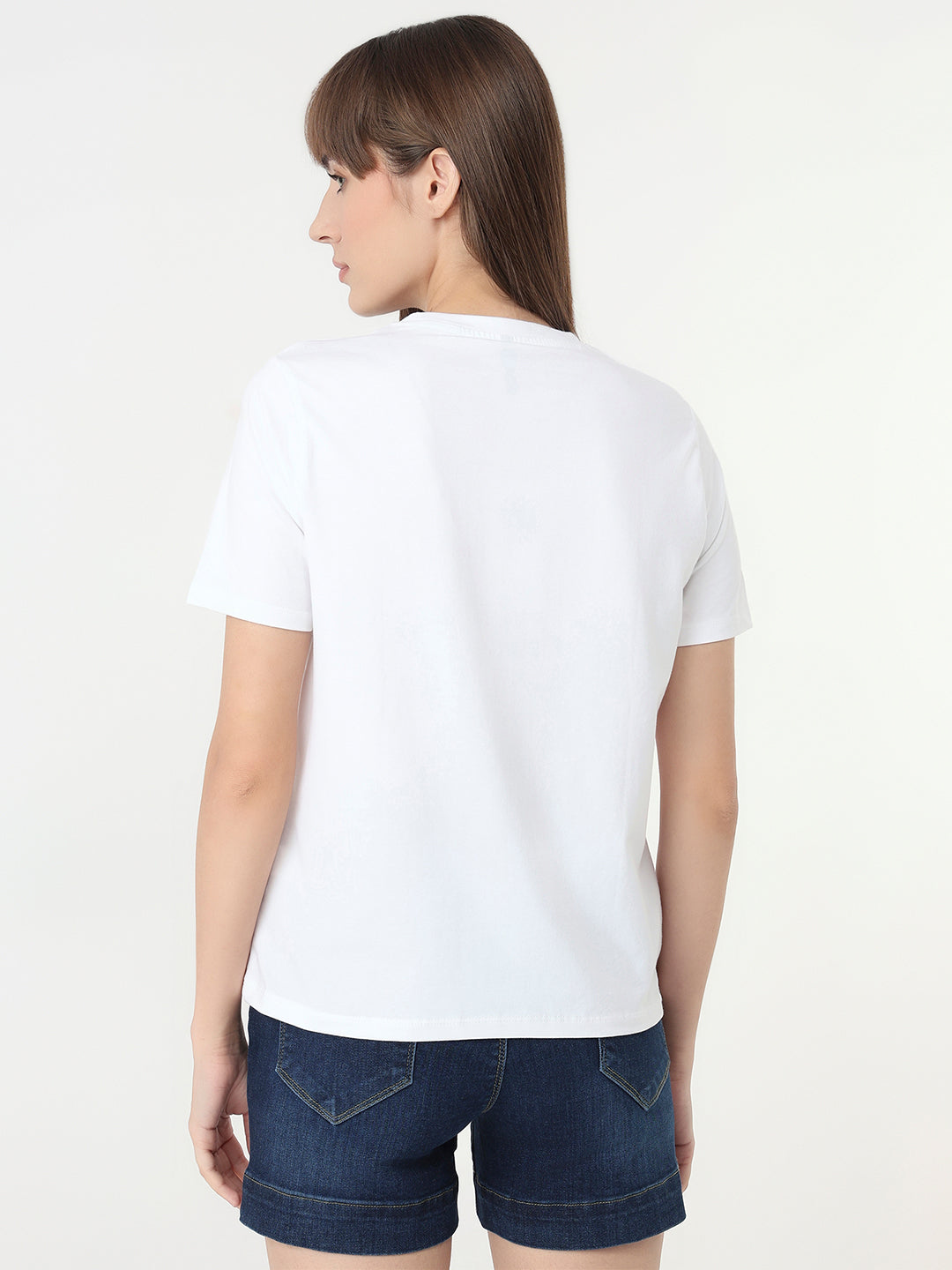 Women White Slim Fit Graphic T-Shirt