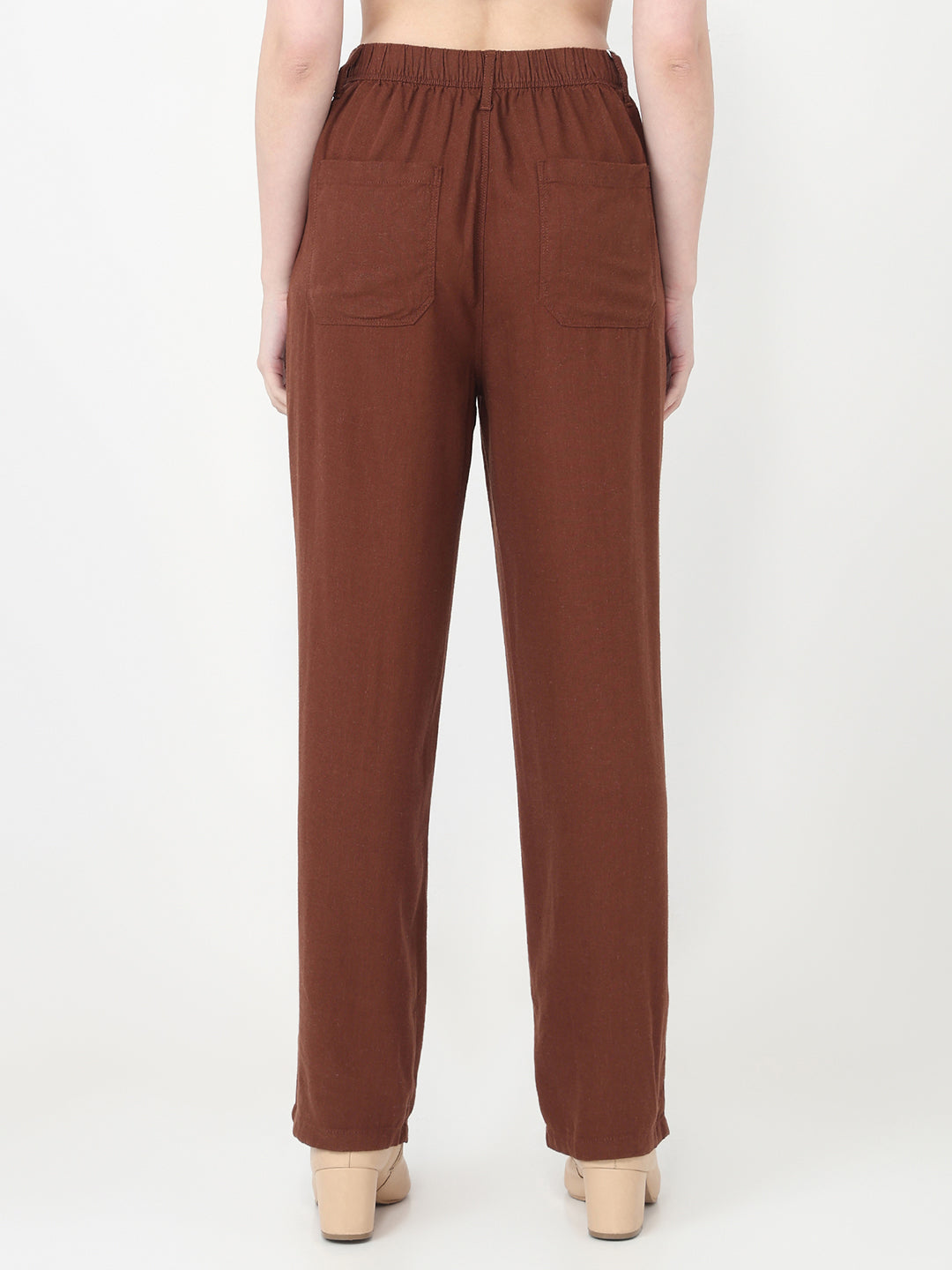 Women Sepia High-Rise Straight Fit Korean Pants
