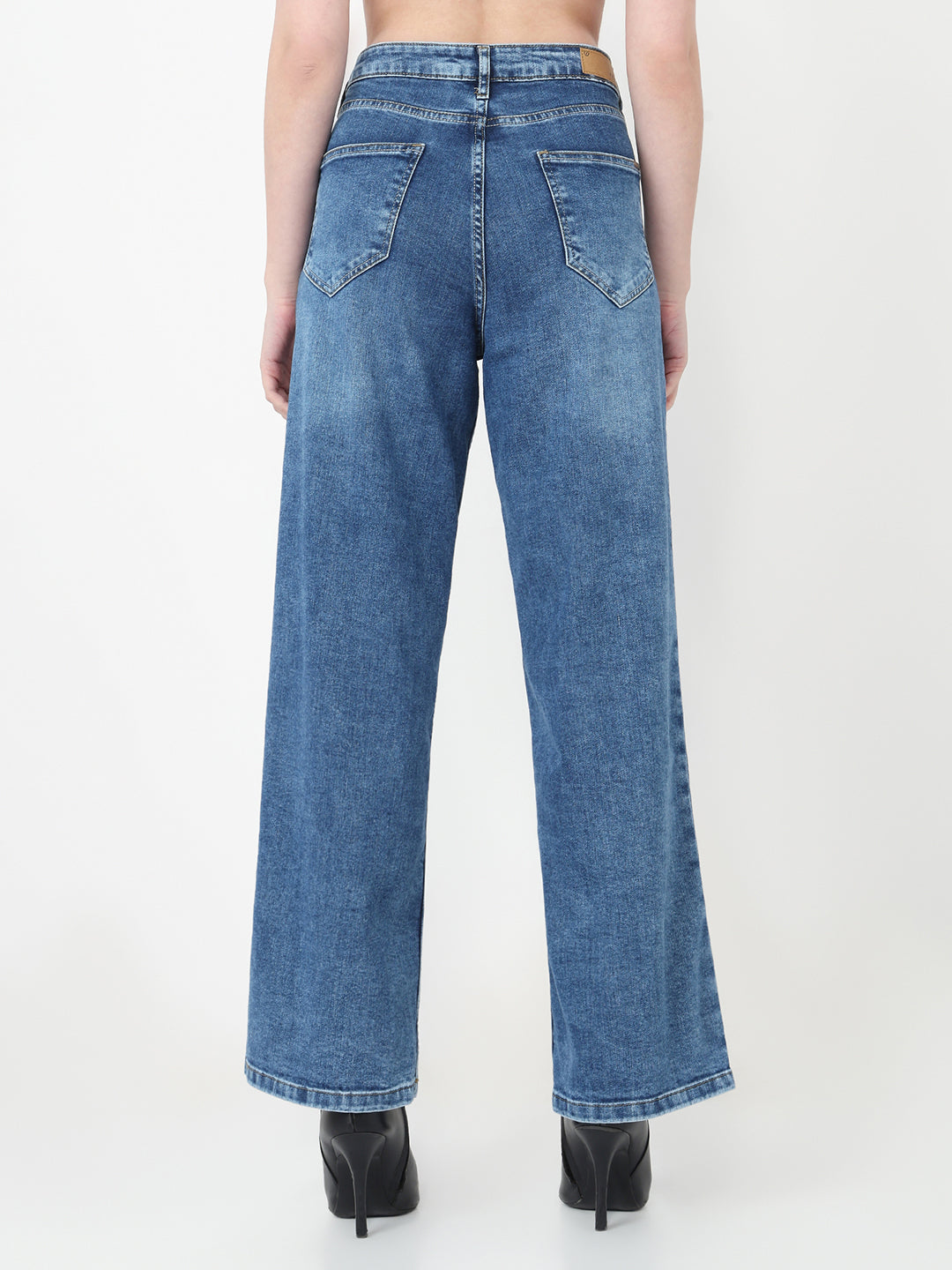 Women Light Blue High-Rise Wide Leg Jeans