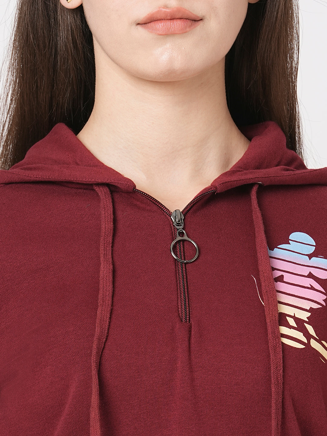 Women Maroon Hood T-Shirt