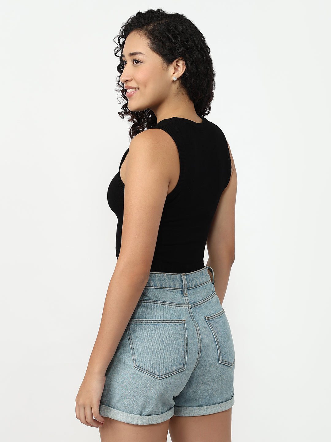 Women Black Slim Fit Tank Top