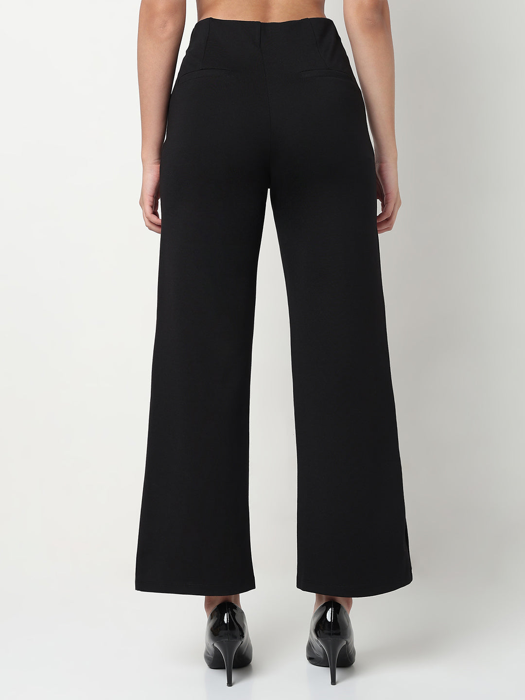 Women Black High-Rise Wide Leg Treggings