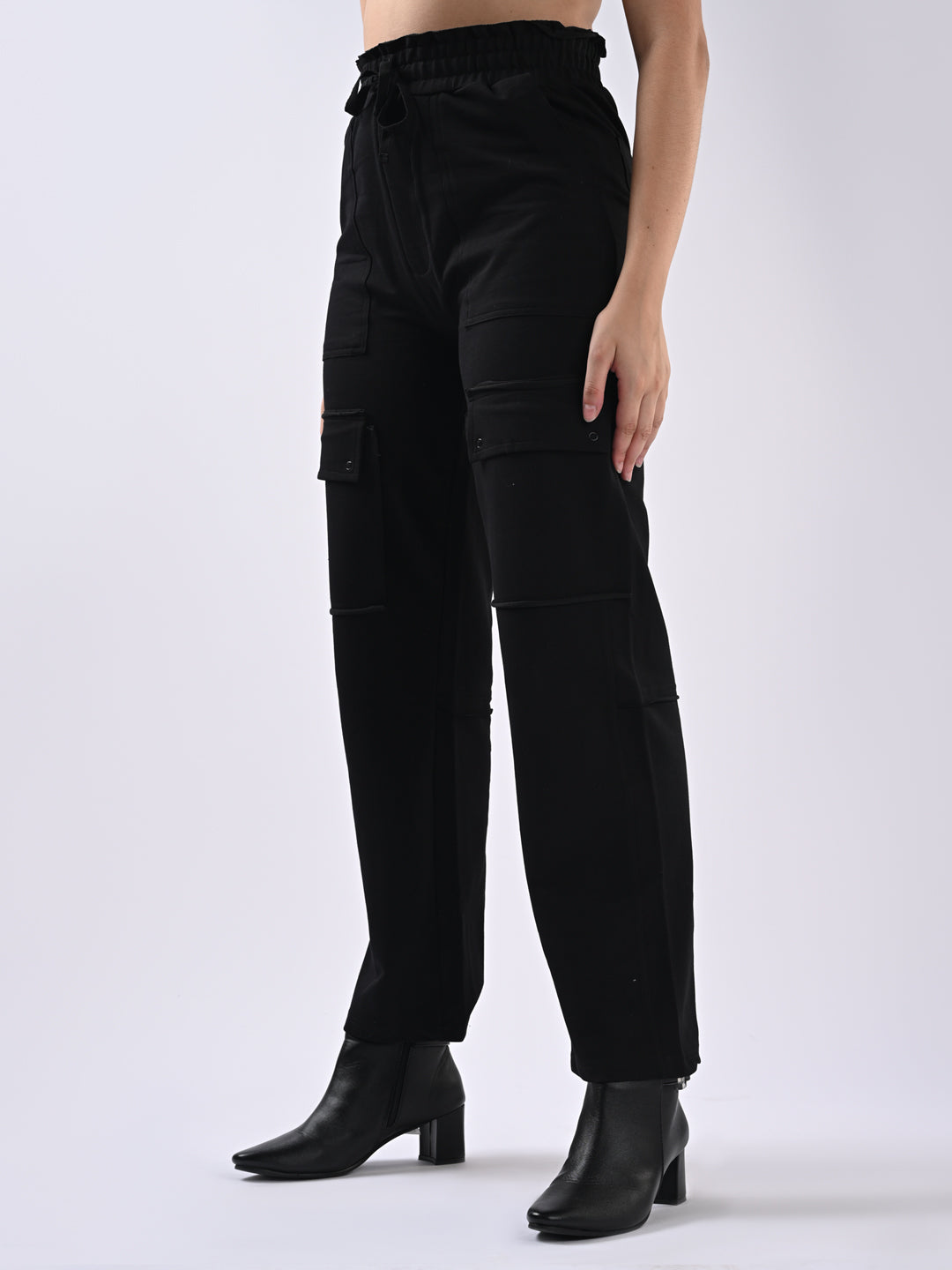 Women Black Tie-Up Cargo