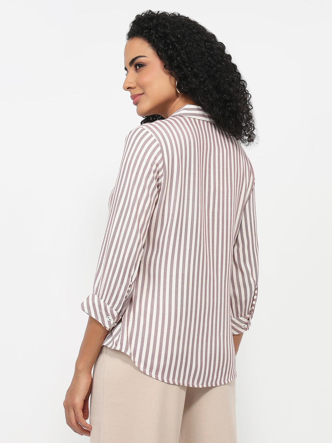 Women Mauve/White Striped Shirt