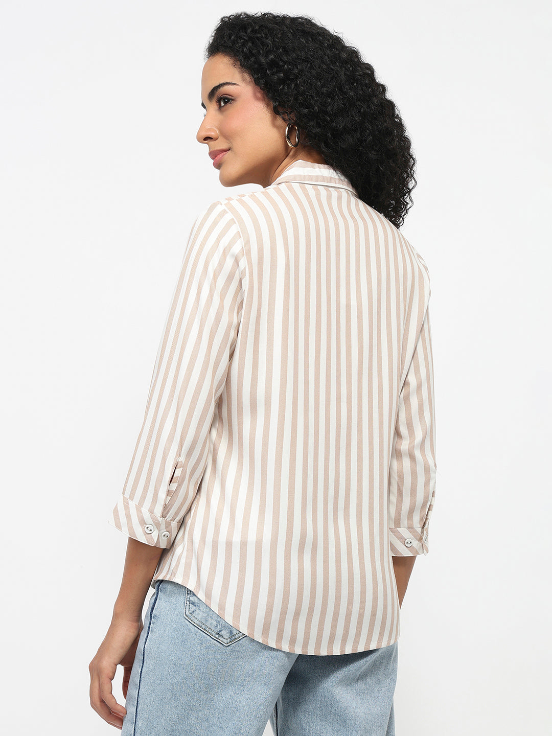 Women Beige/White Striped Shirt